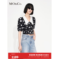 MO&Co.2023夏季新品含桑蚕丝小雏菊印花泡泡袖截短衬衫MBC2TOPT14 黑底白花色 XS/155