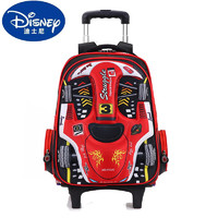 迪士尼（Disney）拉杆小学生书包防水3D汽车可拆卸减负儿童双肩背包爬楼大轮拉杆包 红色2轮