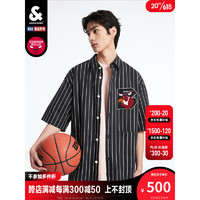 杰克琼斯 杰克·琼斯（JACK&JONES）NBA联名时尚运动男士字母印花翻领短袖衬衫外套223204005 黑色 180/100A/L