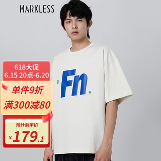 MARKLESS260g重磅印花男士纯棉短袖男百搭T恤TXB3653M 桦白色 M