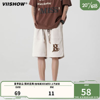 viishow2023重磅短裤男士夏季新款麂皮绒宽松透气美式潮牌休闲五分中裤 杏色 XL