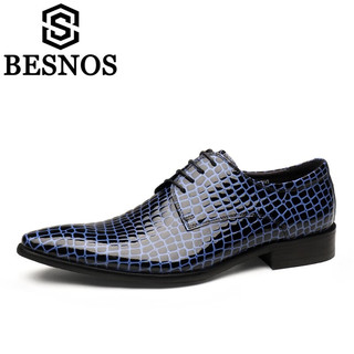 BESNOS意大利品牌新款皮鞋男士新款商务正装皮鞋漆皮亮皮英伦风德比鞋 黑色 38
