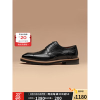 BEAUTODAY商务正装皮鞋男士布洛克德比鞋复古擦色高级感英伦男鞋 黑色 38