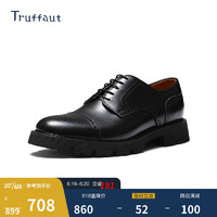 特吕弗（Truffaut）男士皮鞋商务正装布洛克雕花皮鞋英伦休闲真皮德比鞋潮 黑色 37码/5.5码