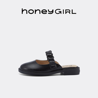 honeyGIRL拖鞋女外穿穆勒鞋包头半拖鞋2023年春季玛丽珍鞋平底鞋 黑色 35