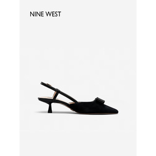 NINE WEST/玖熙凉鞋女蝴蝶结羊反绒包头后空低跟女鞋NK336005SK 黑色 34