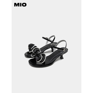 MIO米奥2023夏季韩版中细跟凉鞋钻链蝴蝶结舒适时髦时装凉鞋女鞋 黑色 34