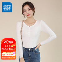 JEANSWEST 真维斯 针织女圆领长袖打底衫女夏季内搭洋气修身显瘦外穿白色均码