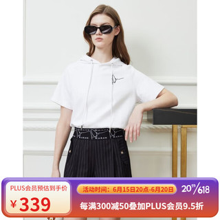 DKNY2023春夏新品女松紧收腰短款短袖连帽卫衣休闲 白色 S(155/80A)