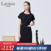 Lavinia ClubLavinia女装2023新款夏季OL通勤风设计感连袖借肩式连衣裙R33L102 藏蓝色 160/84A