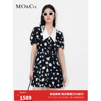 MO&Co. 摩安珂 2023夏季新品桑蚕丝混纺小雏菊碎花小尖领连衣裙MBC2DRST19 黑底白花色 XS/155