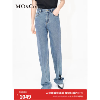 MO&Co.2023夏新品蝴蝶结斑驳印花土耳其直筒牛仔裤MBC2JEN007 牛仔蓝色 24/XXS