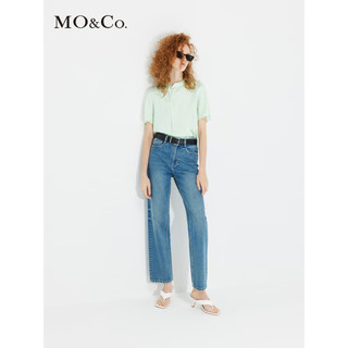 MO&Co.2023夏季新品复古中高腰小直筒九分棉质牛仔裤MBC2JEN001 牛仔蓝色 25/XS