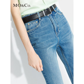 MO&Co.2023夏季新品复古中高腰小直筒九分棉质牛仔裤MBC2JEN001 牛仔蓝色 25/XS