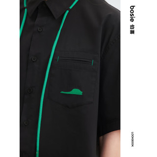 bosie2023年夏季新款短袖衬衫男情侣撞色绳子衬衫 黑色 M