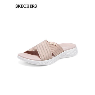 斯凯奇（Skechers）女子2023年春季新款时尚交叉一字拖防滑拖鞋沙滩鞋140740 玫瑰红色/ROS 35