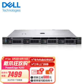 DELL 戴尔 PowerEdge R250 1U机架式至强E-2314 四核心 16G内存/2*1TB硬盘/三年联保