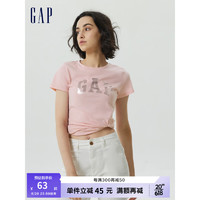 Gap女装LOGO纯棉修身辣妹风正肩短袖T恤268820夏季运动上衣 樱花粉 165/84A(XS)