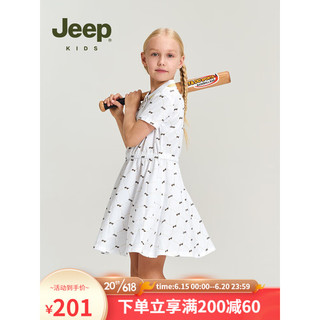 Jeep吉普童装女童连衣裙2023夏季新款网红洋气印花中大童女孩公主裙子 白色 165cm