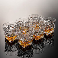 Luxury Flowers家用复古威士忌酒杯水晶玻璃洋酒杯创意ins风八角啤酒杯酒吧套装 冰裂威士忌杯6支
