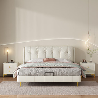 摩高空间2023现代轻奢奶油风皮布主卧双人床S630#1.5x1.9米单床 框架款