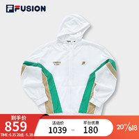 FILA 斐乐 FUSION潮牌男子梭织外套2023夏新宽松连帽运动休闲上衣 标准白-WT 180/100A/XL