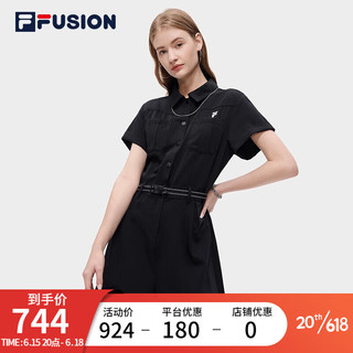 斐乐（FILA） FUSION潮牌女子梭织连体裤2023夏新款时尚休闲宽松短裤 正黑色-BK 165/84A/M