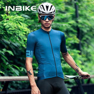 INBIKE 英派 短袖骑行服男夏季套装排汗速干自行车山地公路车服上衣青石蓝XL