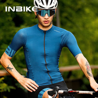 INBIKE 英派 短袖骑行服男夏季套装排汗速干自行车山地公路车服上衣青石蓝XL