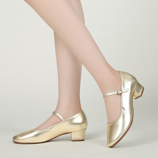 贝兹曼舞蹈鞋女软底中跟拉丁舞鞋新款广场舞鞋女鞋四季可穿 金色（连底） 35（225）