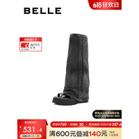 BeLLE 百丽 夹趾裤管靴女2023秋季新商场同款厚底休闲短靴Z9Z1DCC3预售 黑色 34