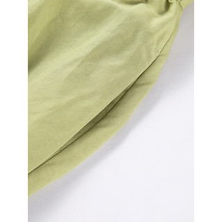 布景连衣裙女2023夏季新品气质法式方领含亚麻短袖泡泡袖中长裙子 灰绿 S