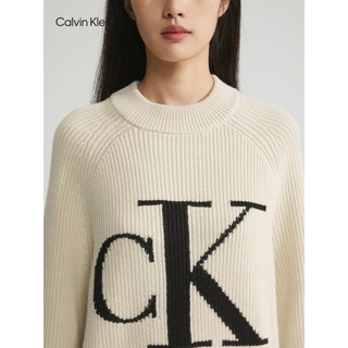 Calvin Klein Jeans23早秋新款女士醒目字母提花舒适混纺针织衫毛衣ZW02287 ACF-牛乳白 XS