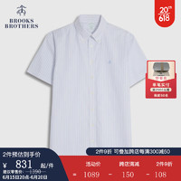 布克兄弟（BrooksBrothers）男士23夏新扣结领纯棉免烫短袖休闲衬衫 B485-蓝色条纹 L