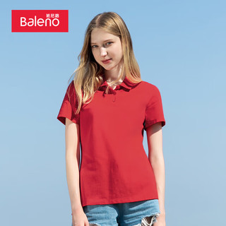 班尼路（Baleno）夏季休闲翻领POLO衫纯色弹力T恤女 24R L