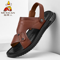 稻草人（MEXICAN）凉鞋男凉鞋沙滩鞋男士帆布沙滩鞋男  105DE028 棕色 42
