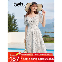 Betu 百图 女装2023夏新款连衣裙法式温柔印花短袖方领连衣裙女2306T50 白色 M