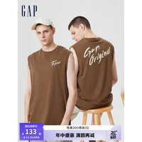 Gap男装夏季2023新款LOGO无袖背心672034运动休闲上衣 棕色 175/92A(S)