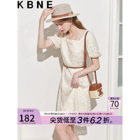 KBNE纯色立体印花甜美连衣裙女2023年夏季韩版时尚设计感连衣裙女 米色 L