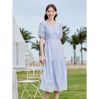 百图 女装2023夏季新款连衣裙法式复古收腰短袖V领连衣裙女2306T60 紫色 M