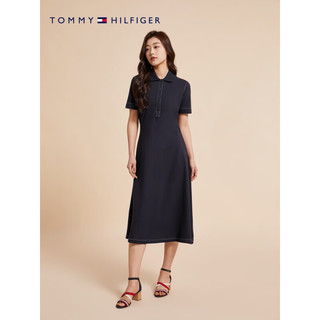 TOMMY HILFIGER23新款春夏女装纯棉镶边四粒扣合身版POLO连衣裙WW0WW38837 藏青色DW5 M