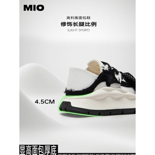 MIO米奥2023春季圆头中跟面包鞋时髦小白鞋个性厚底休闲板鞋女鞋 黑/白色 36
