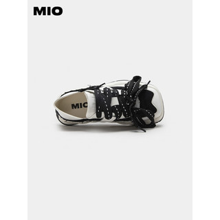 MIO米奥2023春季圆头中跟面包鞋时髦小白鞋个性厚底休闲板鞋女鞋 黑/白色 36