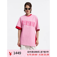 UOOYAA/乌丫2023夏季新款「1998」不对称撞色刺绣T恤短袖上衣 粉色 S