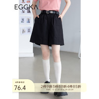 EGGKA 休闲短裤女薄款高腰春夏2023年新款小个子宽松阔腿裤子 黑色 M