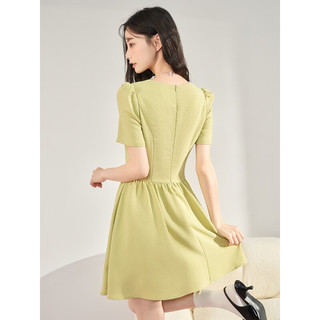西遇（Westlink）小香风连衣裙女2023年夏季新款设计感小众法式轻奢高级感短裙 果绿色 M