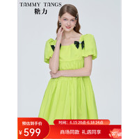 TAMMYTANGS 糖力 茉莉公主娃娃裙女显白夏季短袖后背蝴蝶结连衣裙 绿色 S