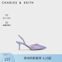 CHARLES&KEITHCK1-60920337简约后绊带尖头高跟凉鞋女 Purple紫色 34