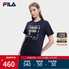 FILA斐乐官方女子短袖T恤2023夏季新款时尚休闲圆领针织短袖衫 传奇蓝-NV 160/80A/S