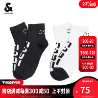 杰克琼斯 杰克·琼斯（JACK&JONES）夏季休闲百搭个性潮字母织花2双装凉爽舒适袜子男袜22321Q022 黑色 24-26/M